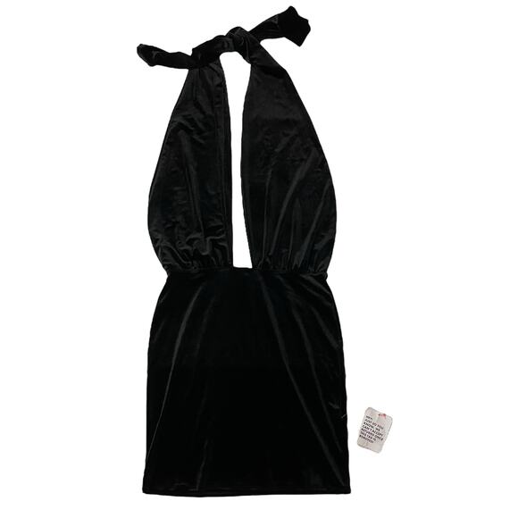 NWOT ASOS Velvet Halter Cross Front Mini Dress - Black - US 10 - Picture 2 of 9